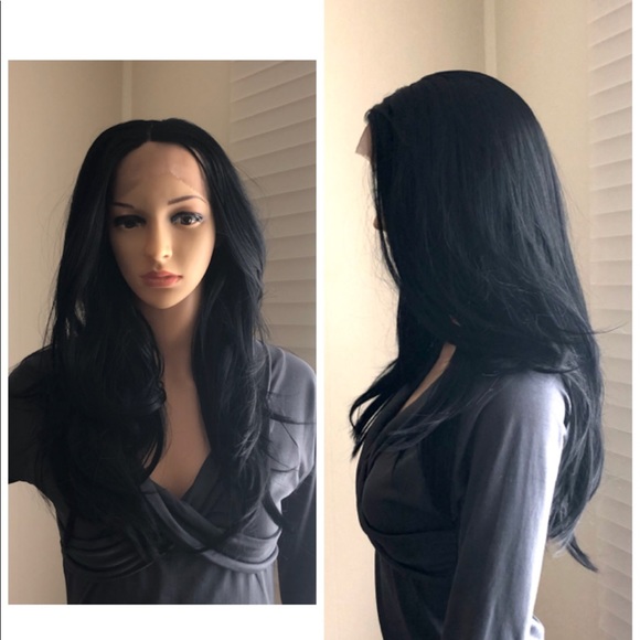 NWT 22” Swiss Lace front pure black human blended mixed straight wig